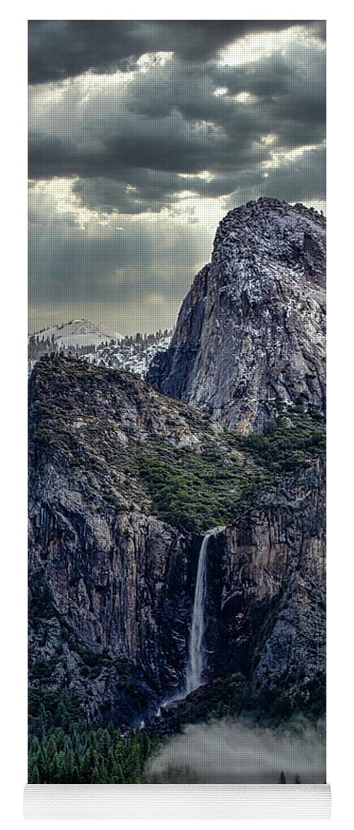 Landscape Yoga Mat featuring the photograph Dark Clouds over Bridalveil Fall by Romeo Victor