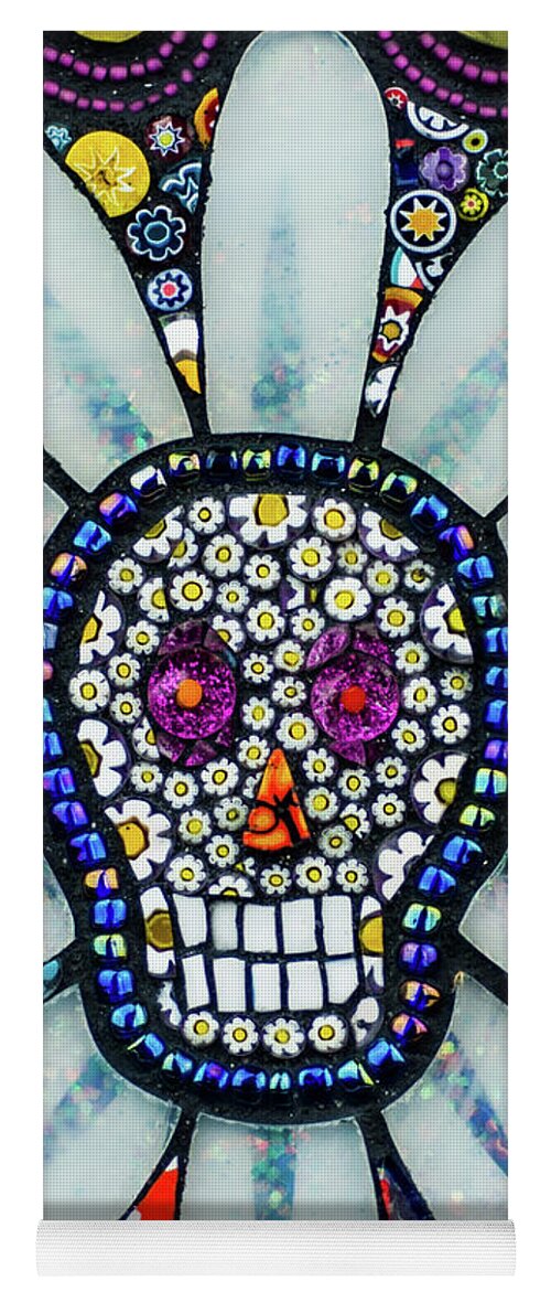 Day Of The Dead Yoga Mat featuring the glass art Day of the Dead Daisy by Cherie Bosela