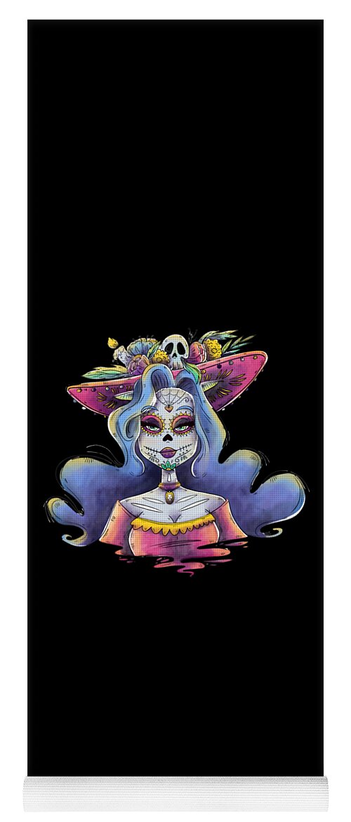 Funny Yoga Mat featuring the digital art Day Of The Dead La Calavera Catrina by Flippin Sweet Gear