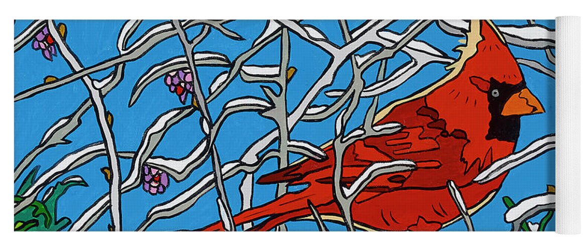 Cardinal December Yoga Mat featuring the painting December Perch by Mike Stanko