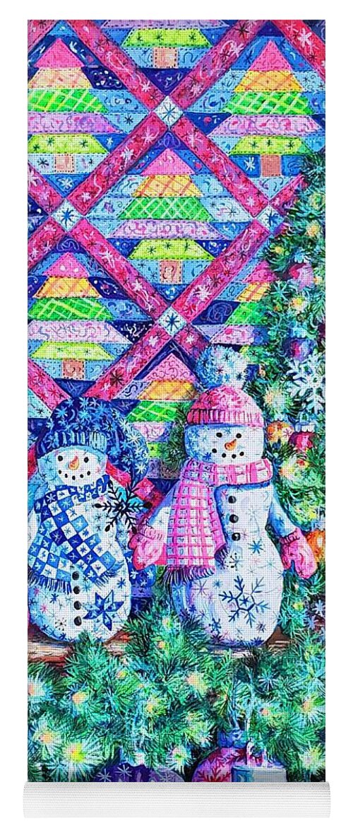 Quilt Yoga Mat featuring the painting Decorating for Christmas by Diane Phalen
