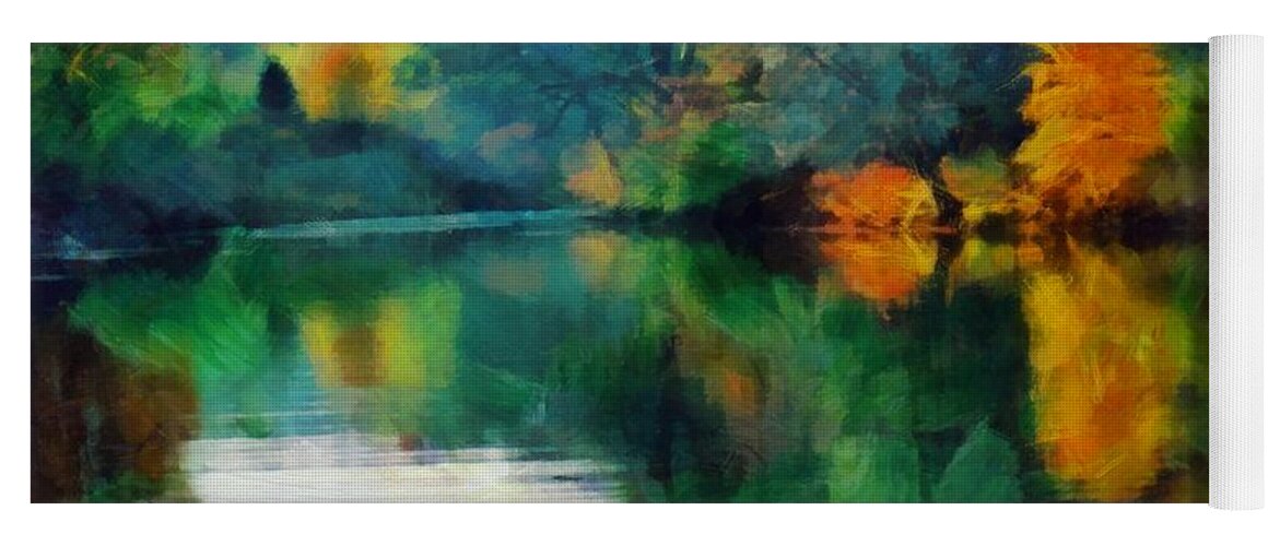 Lake Yoga Mat featuring the mixed media Deep Fall on the Lake by Christopher Reed