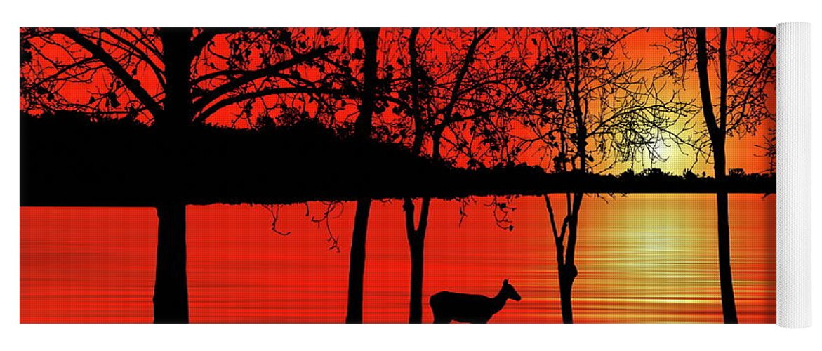 Deer Yoga Mat featuring the photograph Deer at Sunset by Andrea Kollo
