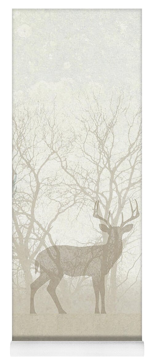 Deer Yoga Mat featuring the digital art Deer in the Fog by Doreen Erhardt