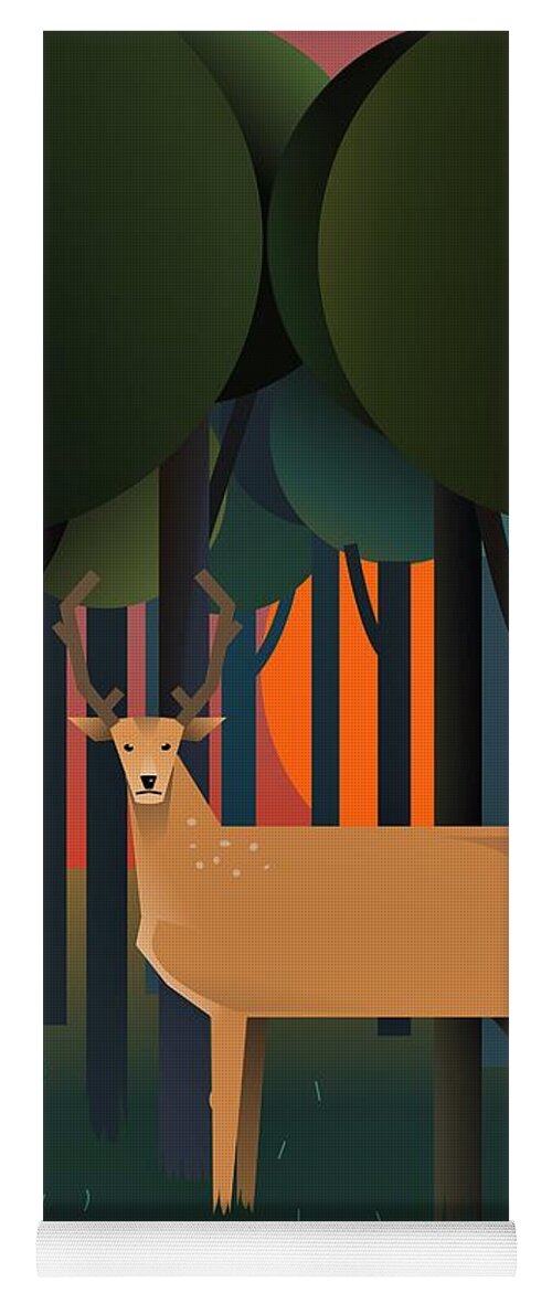 Deer Yoga Mat featuring the digital art Deerland Wood by Fatline Graphic Art