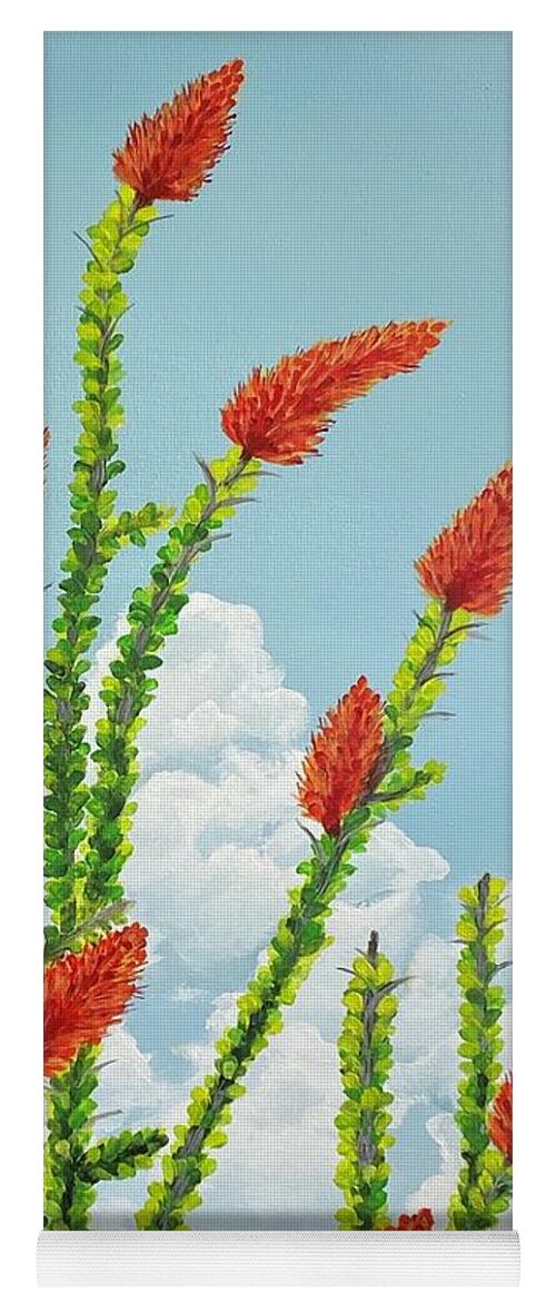 Red Yoga Mat featuring the painting Desert Blooms-Dancing Reds by Renee Noel
