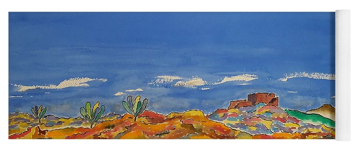 Watercolor Yoga Mat featuring the painting Desert Panorama by John Klobucher