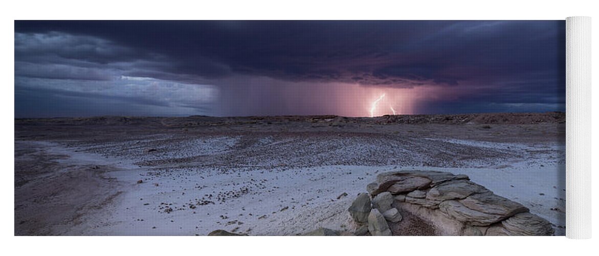 Storm Yoga Mat featuring the photograph Desert Storm with Lightning by Wesley Aston