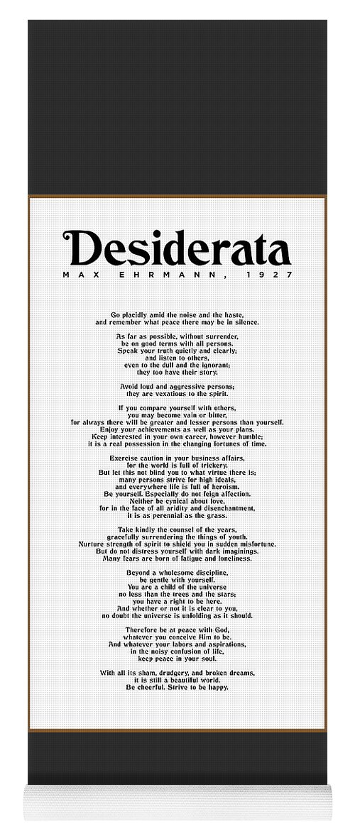 Desiderata Yoga Mat featuring the mixed media Desiderata by Max Ehrmann - Literary print 7 - Go Placidly Amid the noise and the haste by Studio Grafiikka