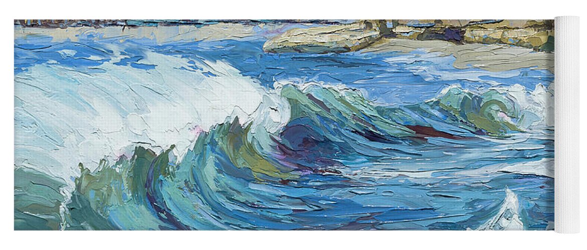 Ocean Yoga Mat featuring the painting Devdutt's Wave by PJ Kirk