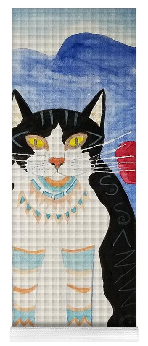 Watercolor Yoga Mat featuring the painting Diwali Tux Cat by Vera Smith