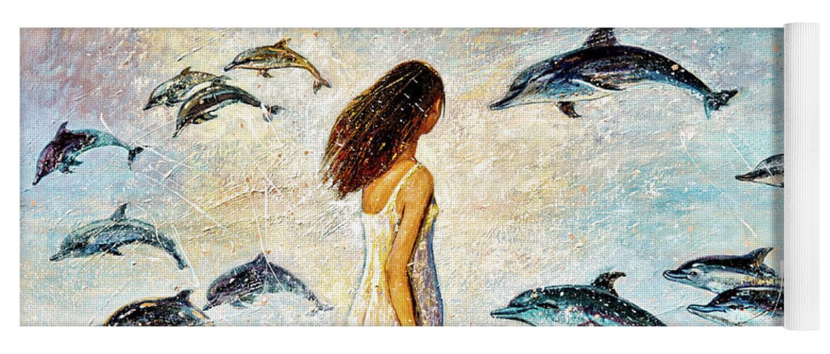Dolphin Yoga Mat featuring the painting Dolphin Bay by Shijun Munns