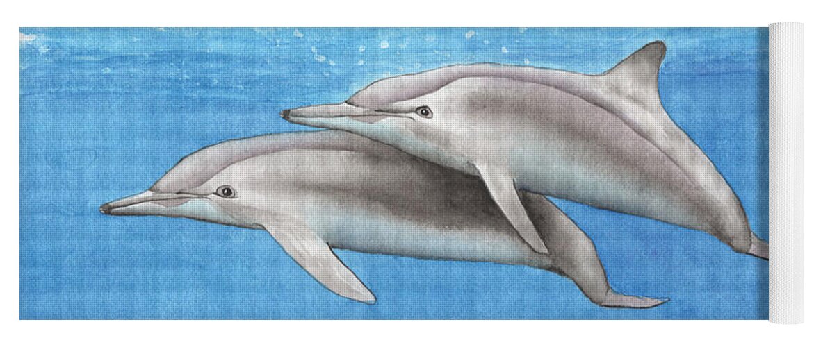 Dolphins Yoga Mat featuring the painting Dolphins by Bob Labno