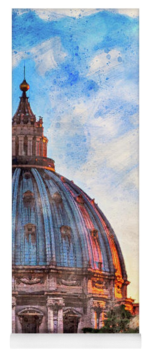Dome Yoga Mat featuring the digital art Dome of Saint Peter's Basilica at Sunset by Luis G Amor - Lugamor