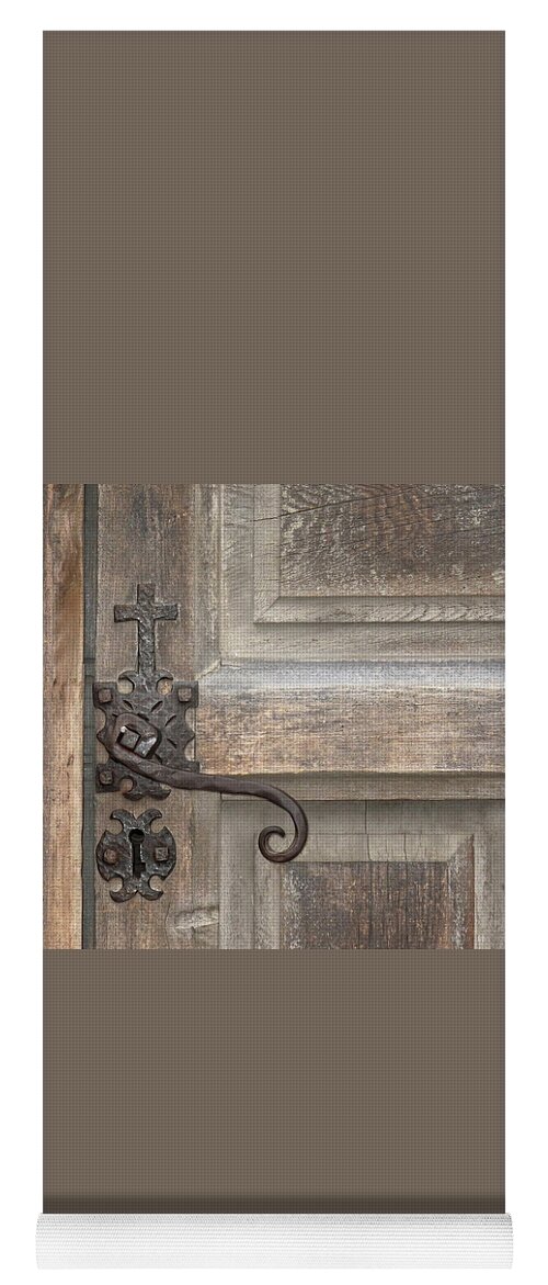 Antique Yoga Mat featuring the photograph Door Latch to an Historic Spanish Mission by David and Carol Kelly