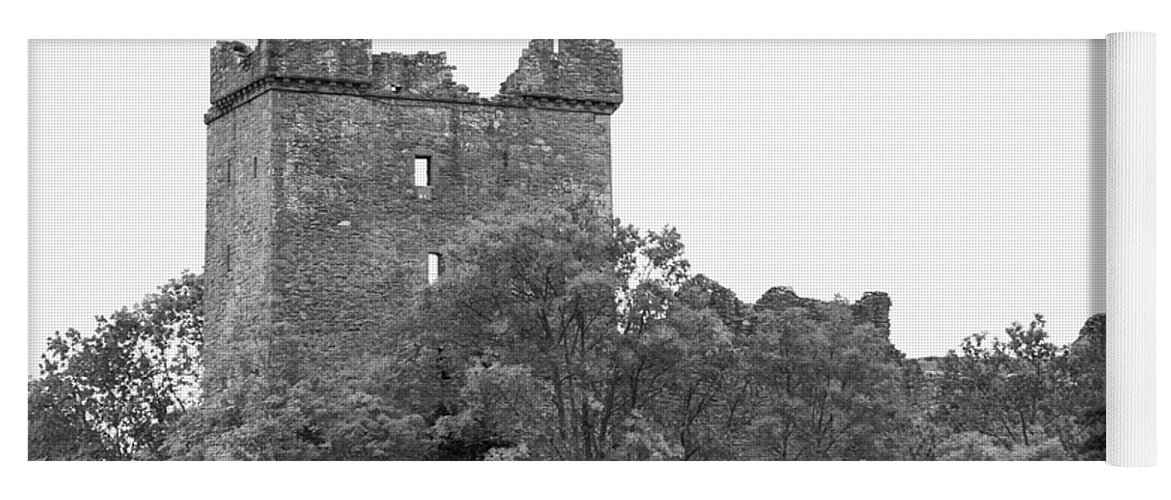 Architecture Yoga Mat featuring the photograph Doune Castle BW by Christi Kraft