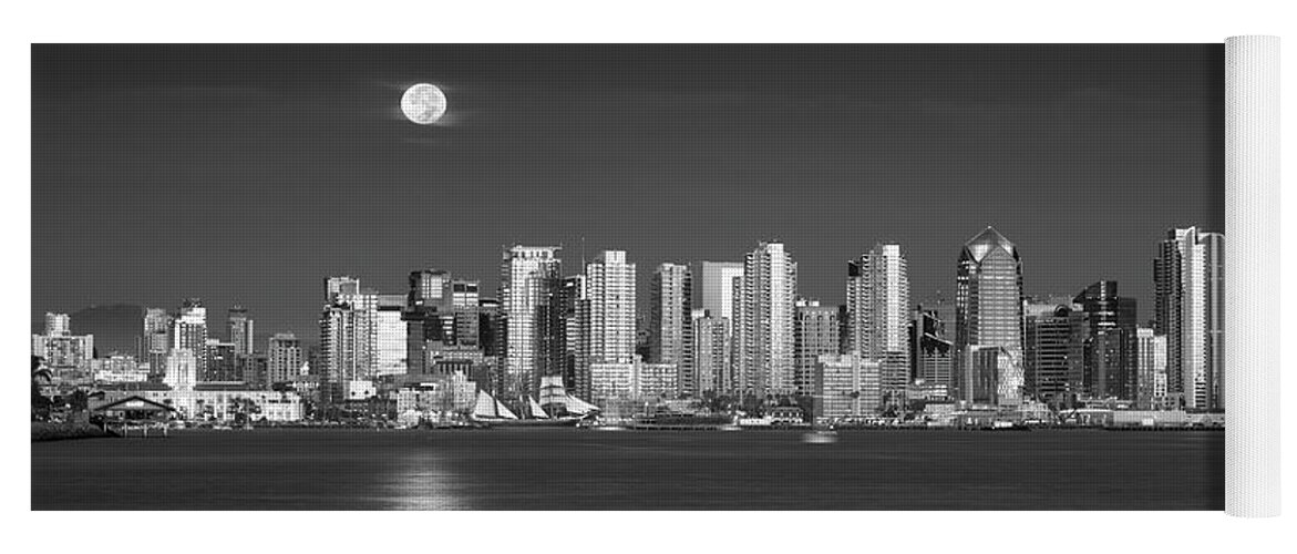San Diego Yoga Mat featuring the photograph Downtown San Diego Full Moon by William Dunigan