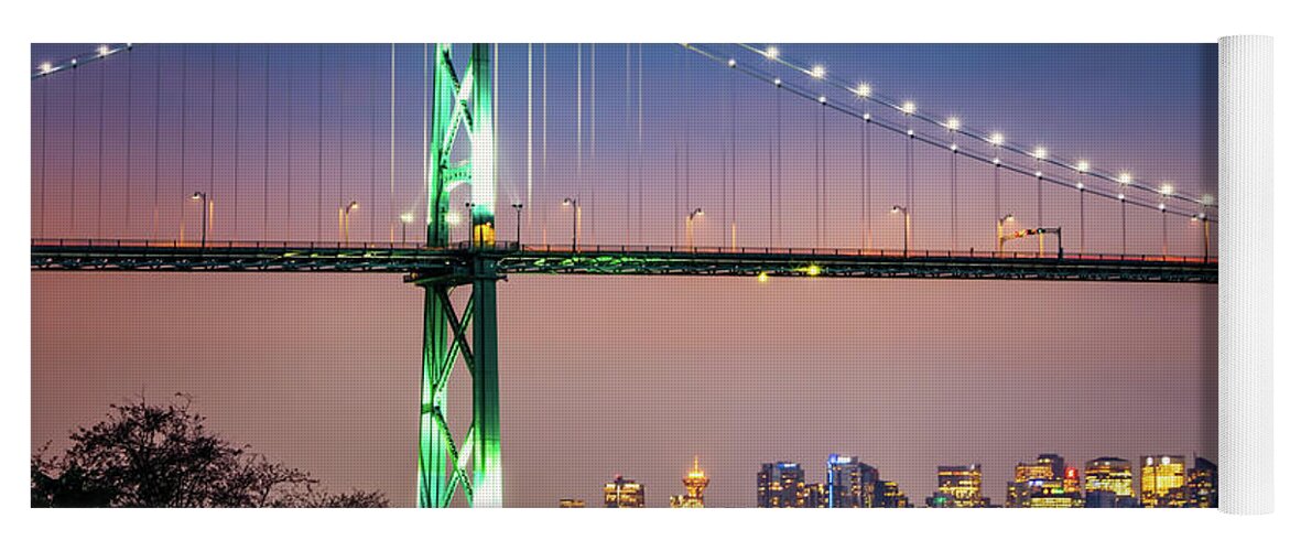 Bridge Yoga Mat featuring the photograph Downtown Under the Bridge at Night by Rick Deacon