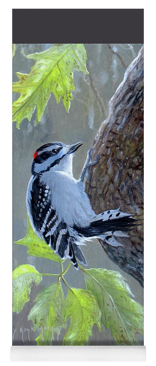 Barry Kent Mackay Yoga Mat featuring the painting Downy Woodpecker by Barry Kent MacKay