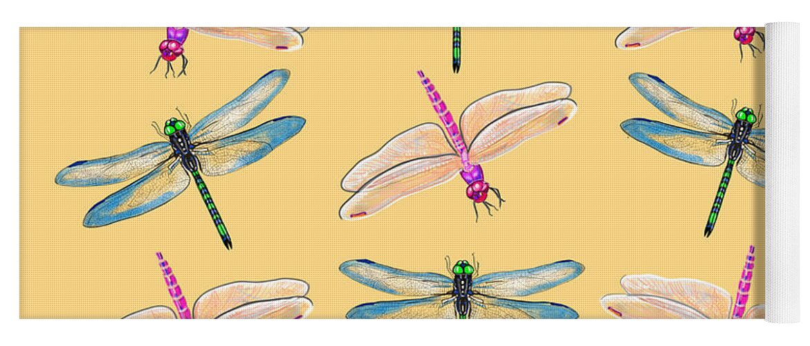 Dragonflies Yoga Mat featuring the mixed media Dragonflies in Sunset by Judy Cuddehe