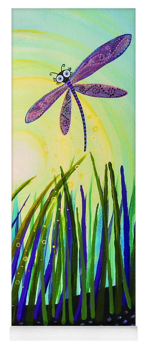 Dragon Fly Yoga Mat featuring the painting Dragonfly at the Bay III by Mindy Huntress