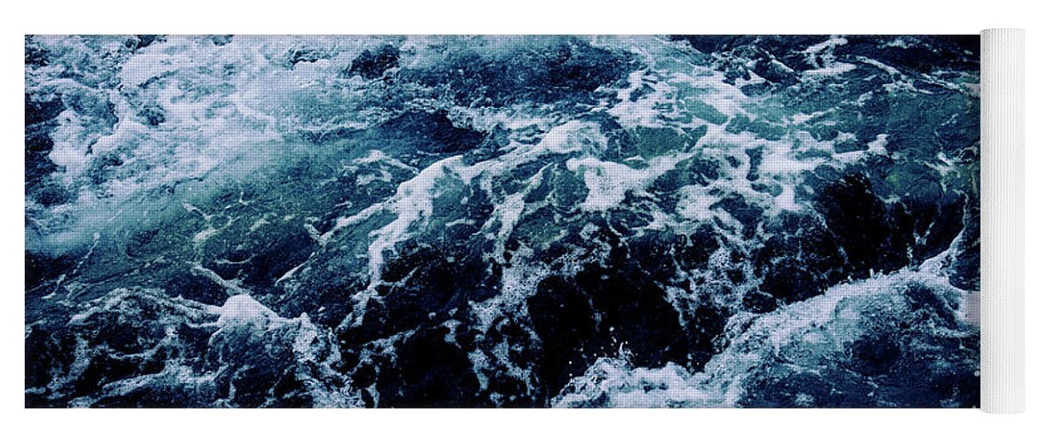Sea Yoga Mat featuring the photograph Dramatic sea waves storm from aerial view. Deep dark blue ocean by Jelena Jovanovic