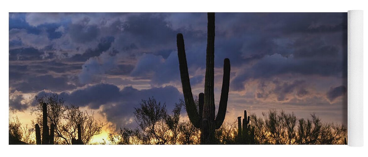 Saguaro Sunset Yoga Mat featuring the photograph Dramatic Sunset Skies Of The Sonoran by Saija Lehtonen