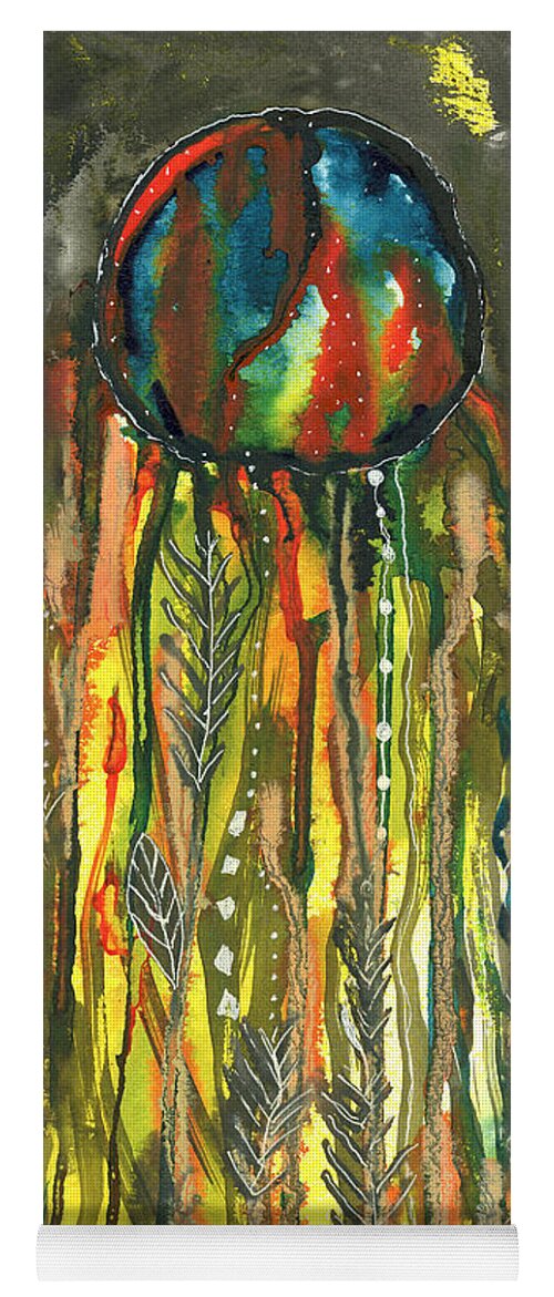 Abstract Yoga Mat featuring the mixed media Dream Catcher III by Judy Huck