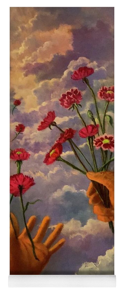 Clouds Yoga Mat featuring the painting Dreamy. Hands to Heaven Series by Rand Burns