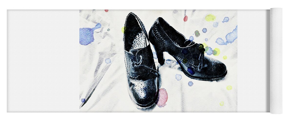 Vintage Style Yoga Mat featuring the digital art Dress Shoes Watercolor Painting by Shelli Fitzpatrick