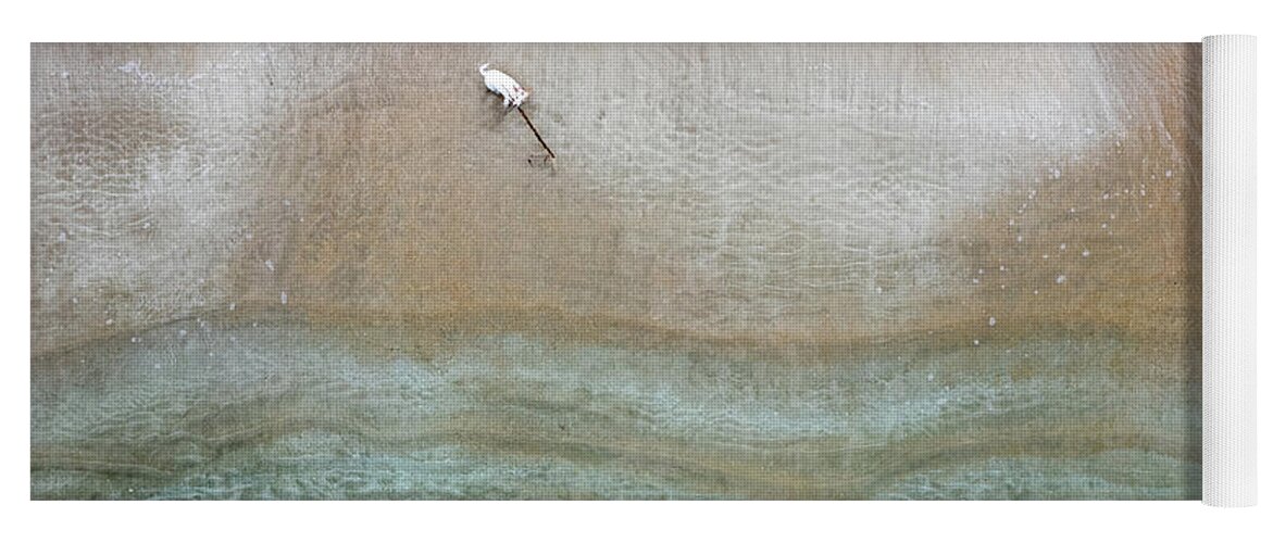 Animal Running Yoga Mat featuring the photograph Drone aerial of white Dog running and playing at empty sandy beach by Michalakis Ppalis