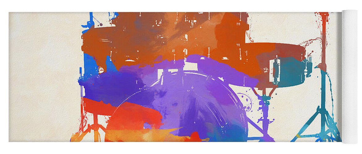 Drum Set Color Splash Painting Yoga Mat featuring the painting Drum Set Color Splash Painting by Dan Sproul