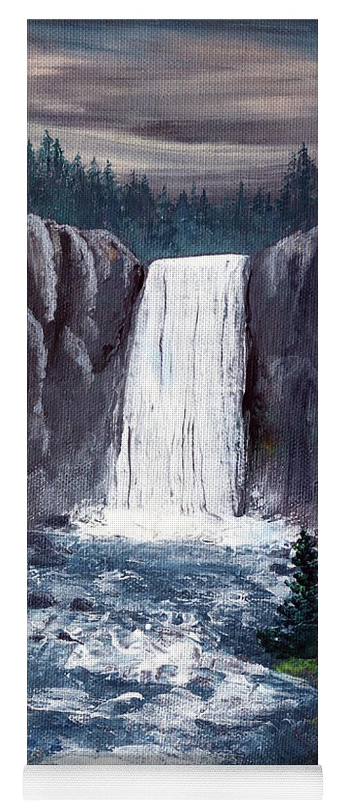 Tumalo Falls Yoga Mat featuring the painting Dusk at Tumalo Falls by Laura Iverson