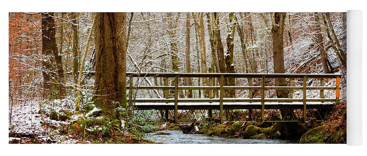 Carolina Yoga Mat featuring the photograph Dusting of Snow on the Bridge by Debra and Dave Vanderlaan