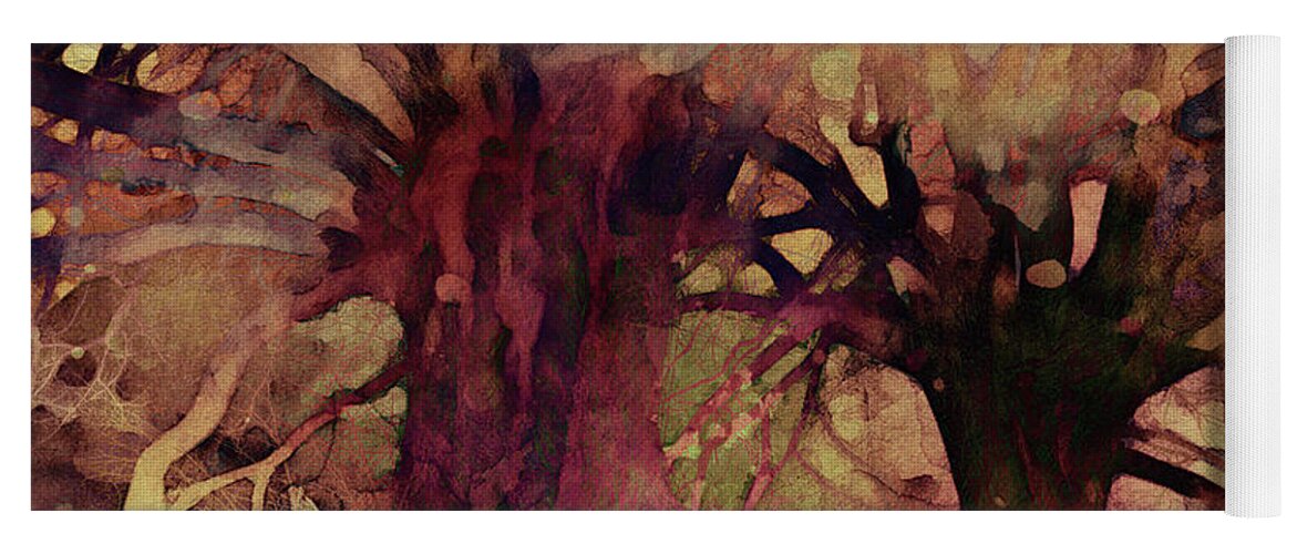 Abstract Trees Yoga Mat featuring the mixed media Earthy Abstract Trees by Peggy Collins