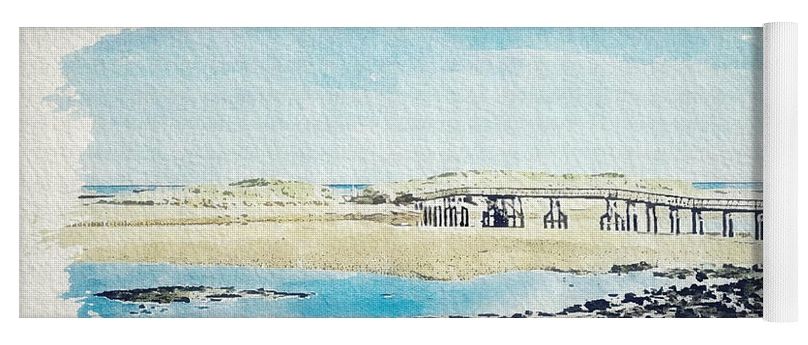 Lossiemouth Yoga Mat featuring the digital art East Beach Bridge Lossiemouth by John Mckenzie