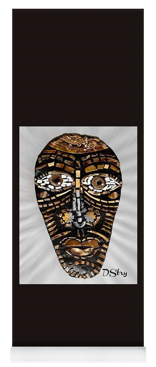 Polymer Clay Yoga Mat featuring the mixed media Ebony King Tribal Mask by Deborah Stanley