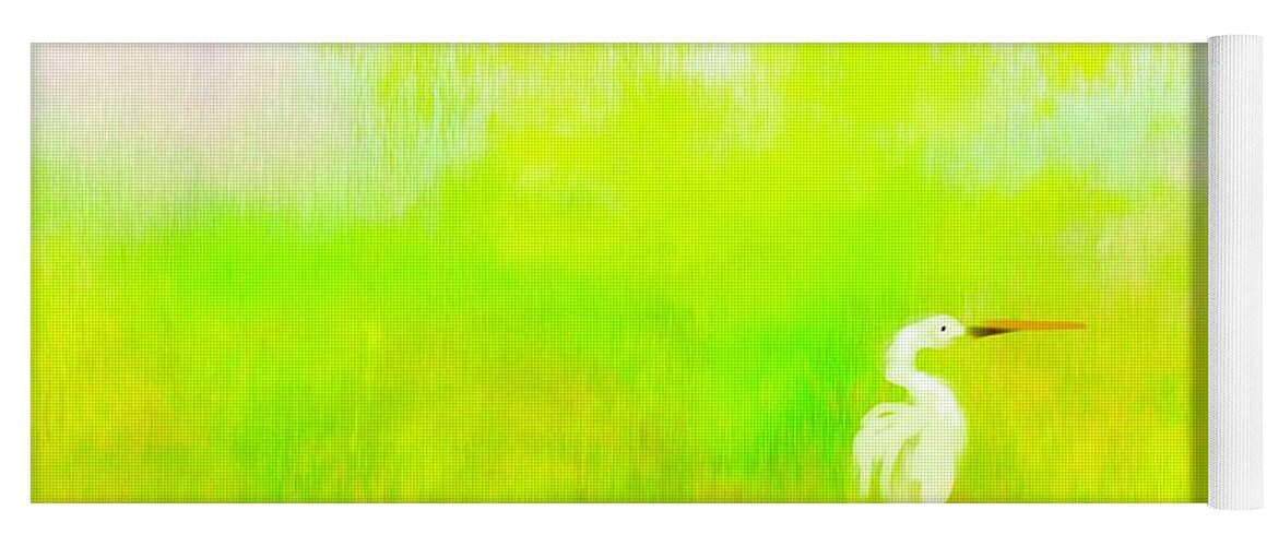 Ipad Painting Yoga Mat featuring the digital art Egret In The Field by Frank Bright
