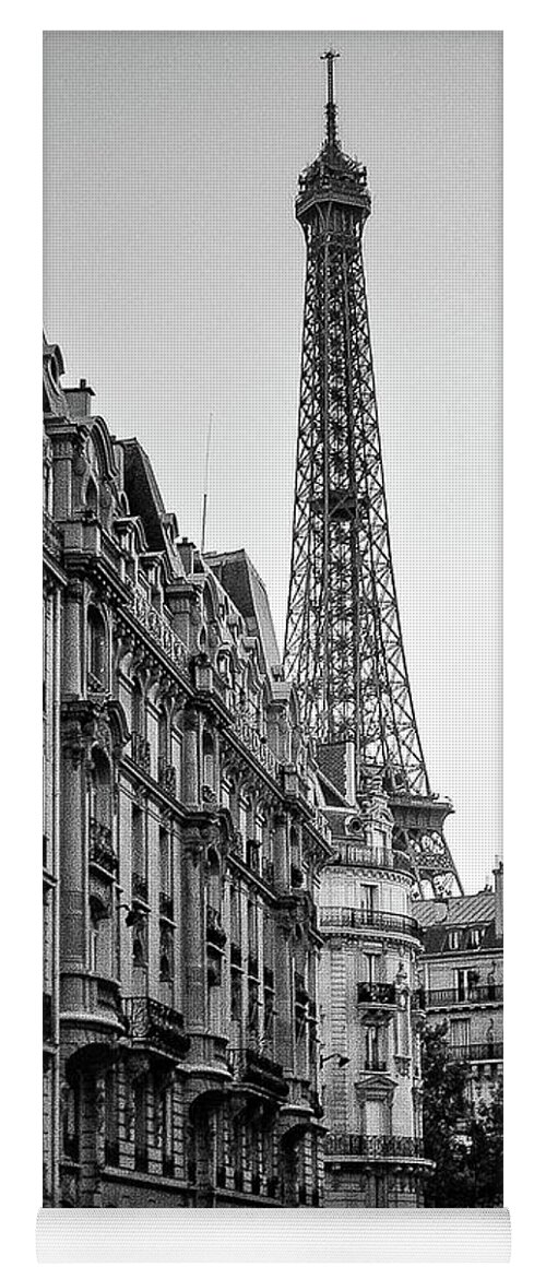 France Yoga Mat featuring the photograph Eiffel Tower in Black And White by Jim Feldman