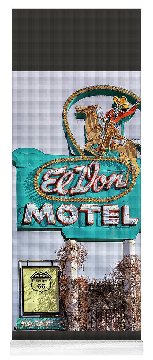Route 66 Yoga Mat featuring the photograph El Don Motel Neon Sign - Route 66 - Albuquerque by Susan Rissi Tregoning