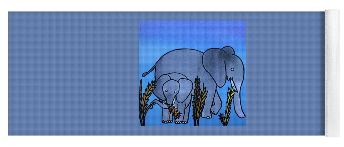 Suzymandelcanter Yoga Mat featuring the painting Elephants by Suzy Mandel-Canter