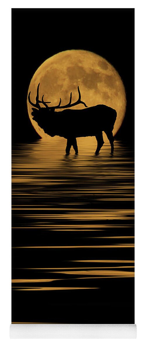 Bugle Yoga Mat featuring the photograph Elk In The Moonlight by Shane Bechler