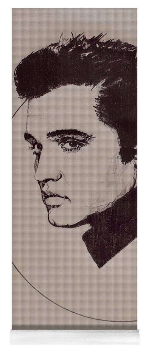 Charcoal Yoga Mat featuring the drawing Elvis Presley by Sean Connolly