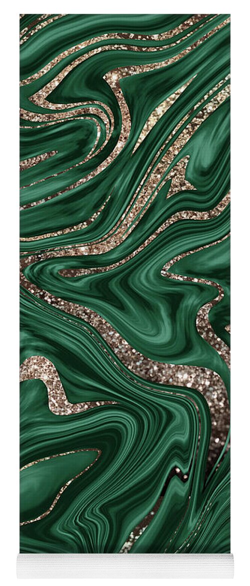 Pattern Yoga Mat featuring the digital art Emerald Green Black Gold Glitter Marble #1 #decor #art by Anitas and Bellas Art
