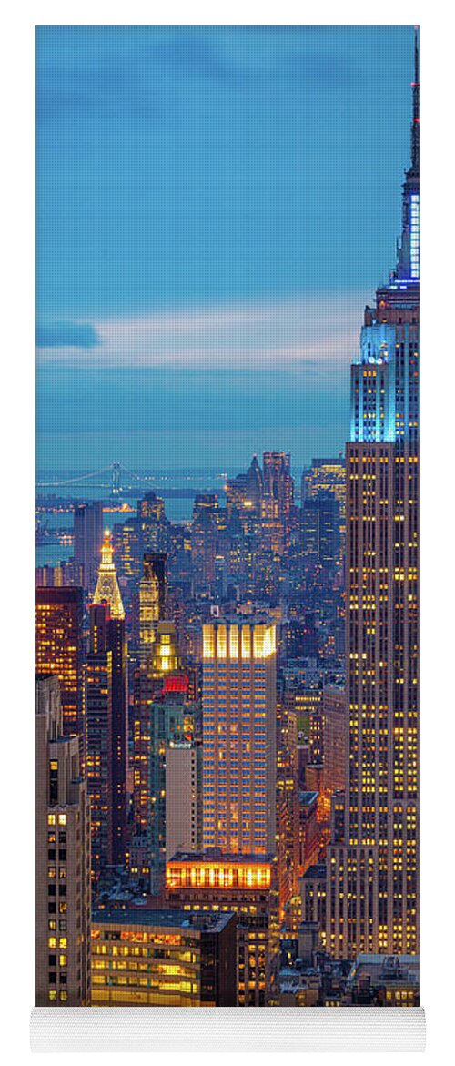 America Yoga Mat featuring the photograph Empire State Blue Night by Inge Johnsson