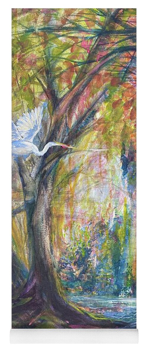 Heron Louisiana Landscape Bird Yoga Mat featuring the painting Enchanted flight by Francelle Theriot
