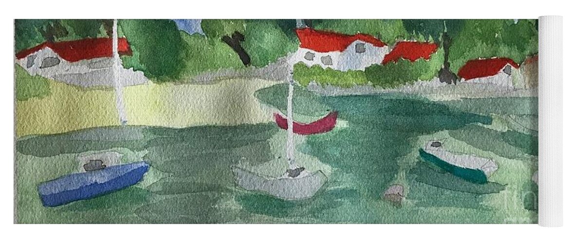 Summer Sailboats End Of Summer Breeze Water Boats Sailing. Yoga Mat featuring the painting End-of-Summer Breeze by Nina Jatania