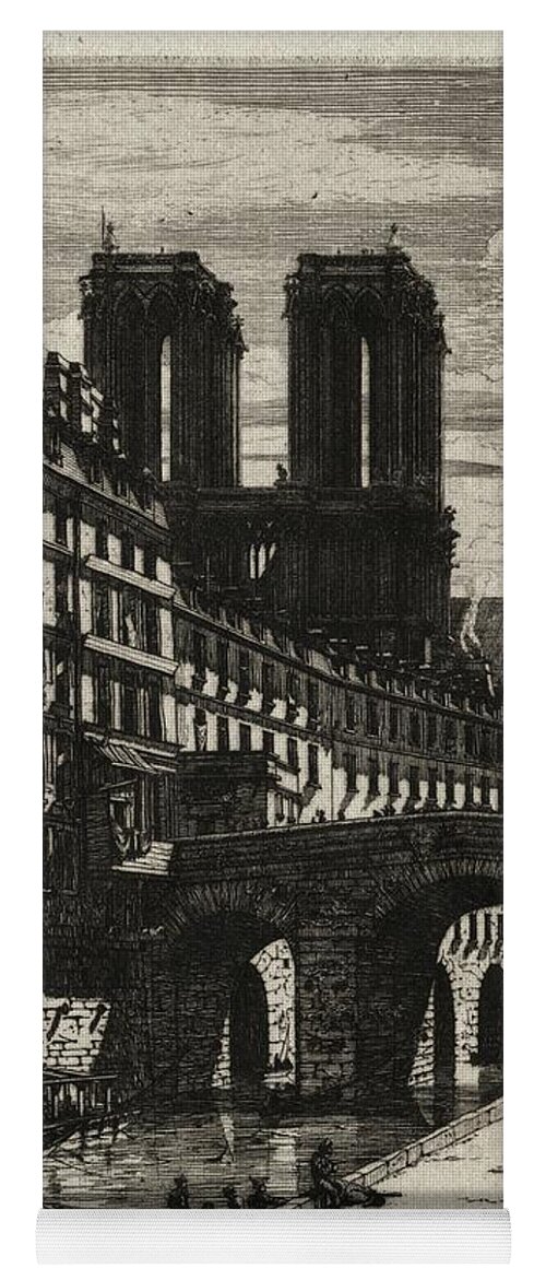 Etchings Of Paris Le Petit Pont 1850 Charles Meryon Etching Yoga Mat featuring the painting Etchings of Paris Le Petit Pont 1850 Charles Meryon by MotionAge Designs