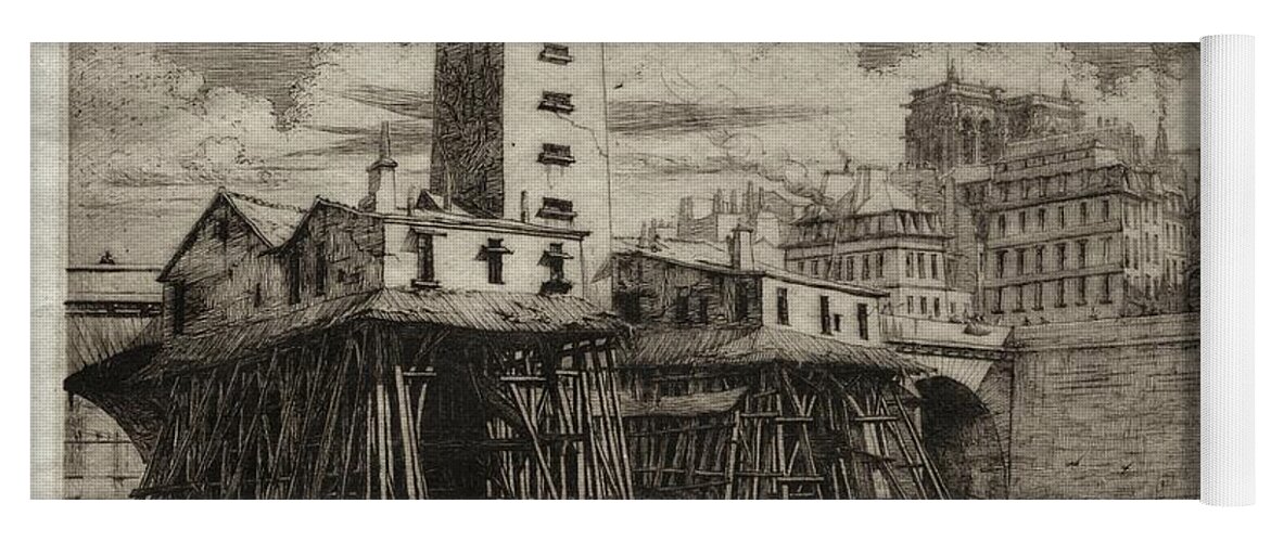 Etchings Of Paris The Notre Dame Pump 1852 Charles Meryon Yoga Mat featuring the painting Etchings of Paris The Notre Dame Pump 1852 Charles Meryon by MotionAge Designs