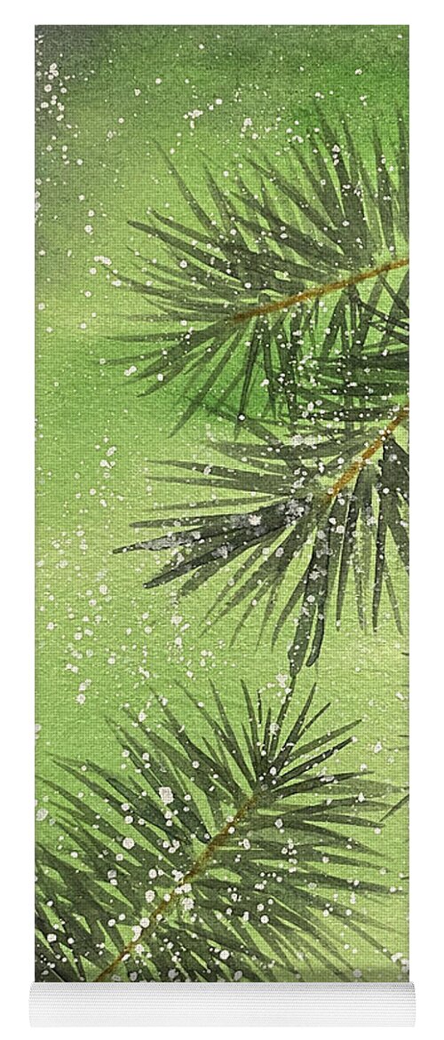 Pine Yoga Mat featuring the painting Evergreen Trio by Lisa Neuman